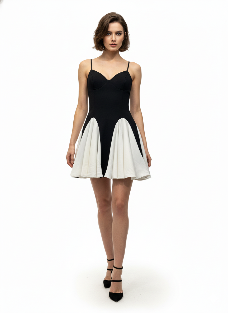 black petal mini dress Chic Contrast Petal Hem Mini Dress – Wear to Brunch — Curated Pieces